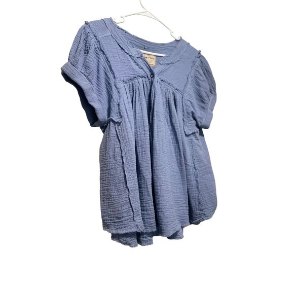 Free People Double Cloth Top Womens Small Blue Gauze Tunic Flowy Bohemian Beach - Picture 14 of 15